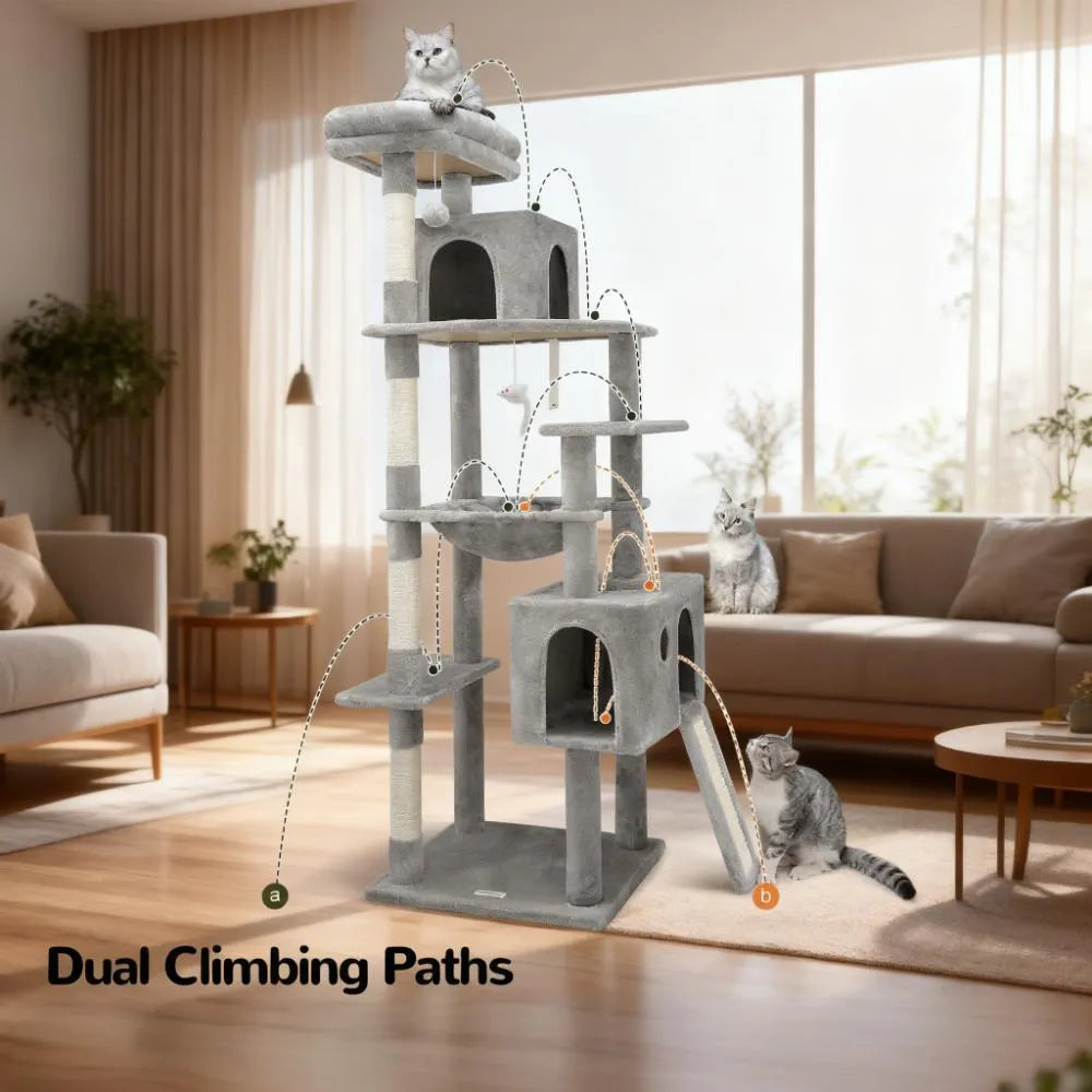 Large Cat Tree – 70 Inch, Sturdy with Scratching Post, Hammock & Condo for Indoor Cats