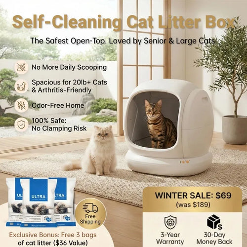 SmartBox: The Never-Scoop Automatic Litter Robot. 100% Odor-Free, Ultra-Quiet (35dB) & Spacious 75L Design for Big Cats.