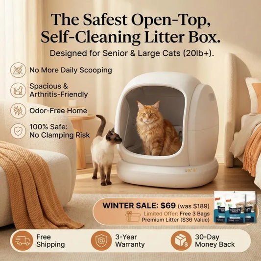 75L Extra-Large Smart Litter Box: 9-Sensor Safety, 35dB Whisper-Quiet & 3 Free Bags of Premium Litter!