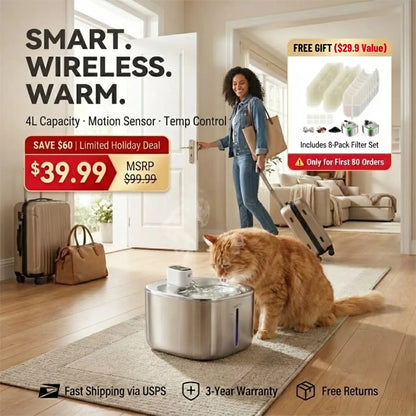 Smart Pet Water Dispenser - Fresh, Safe, 4L Capacity, 59% OFF + Free Filter Included