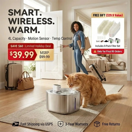 Smart Pet Water Dispenser - Fresh, Safe, 4L Capacity, 59% OFF + Free Filter Included