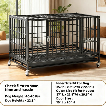 Stackable Dog Cage – 37 Inch, Escape Proof, Lockable Wheels, Removable Tray, Double Doors