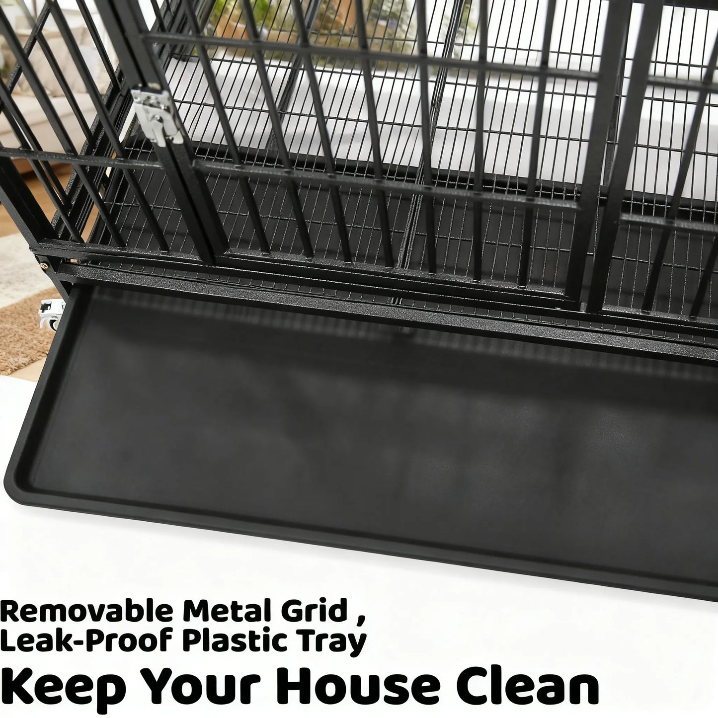 Stackable Dog Cage – 37 Inch, Escape Proof, Lockable Wheels, Removable Tray, Double Doors