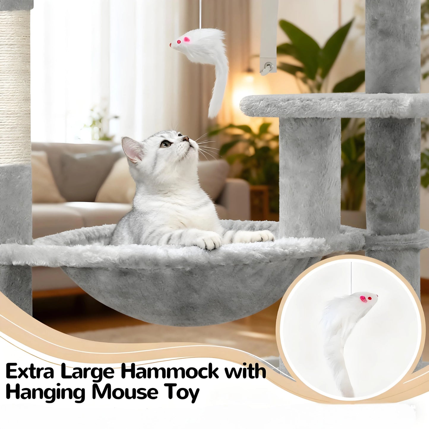 Large Cat Tree – 70 Inch, Sturdy with Scratching Post, Hammock & Condo for Indoor Cats