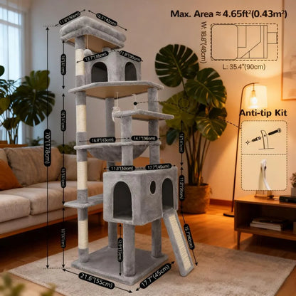 Large Cat Tree – 70 Inch, Sturdy with Scratching Post, Hammock & Condo for Indoor Cats