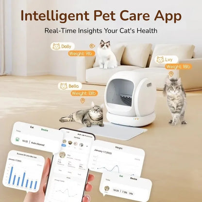 75L Extra-Large Smart Litter Box: 9-Sensor Safety, 35dB Whisper-Quiet & 3 Free Bags of Premium Litter!