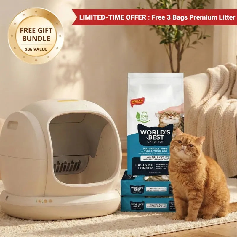 75L Extra-Large Smart Litter Box: 9-Sensor Safety, 35dB Whisper-Quiet & 3 Free Bags of Premium Litter!