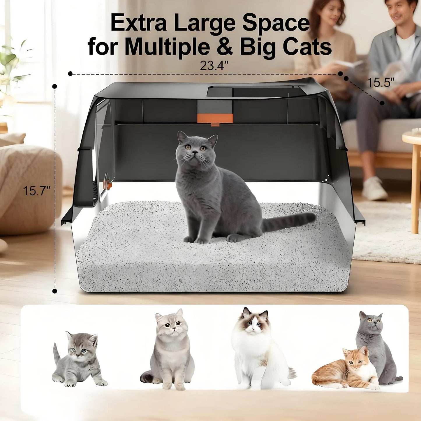 Stainless Steel Litter Box with Lid – Large Enclosed, Front Entry, Scoop & Mat