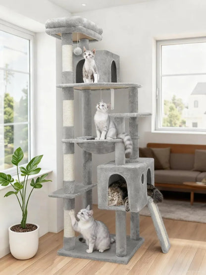Large Cat Tree – 70 Inch, Sturdy with Scratching Post, Hammock & Condo for Indoor Cats