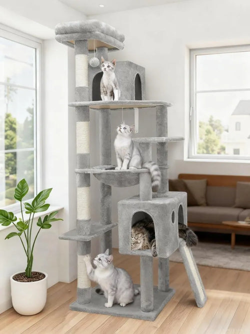 Large Cat Tree – 70 Inch, Sturdy with Scratching Post, Hammock & Condo for Indoor Cats