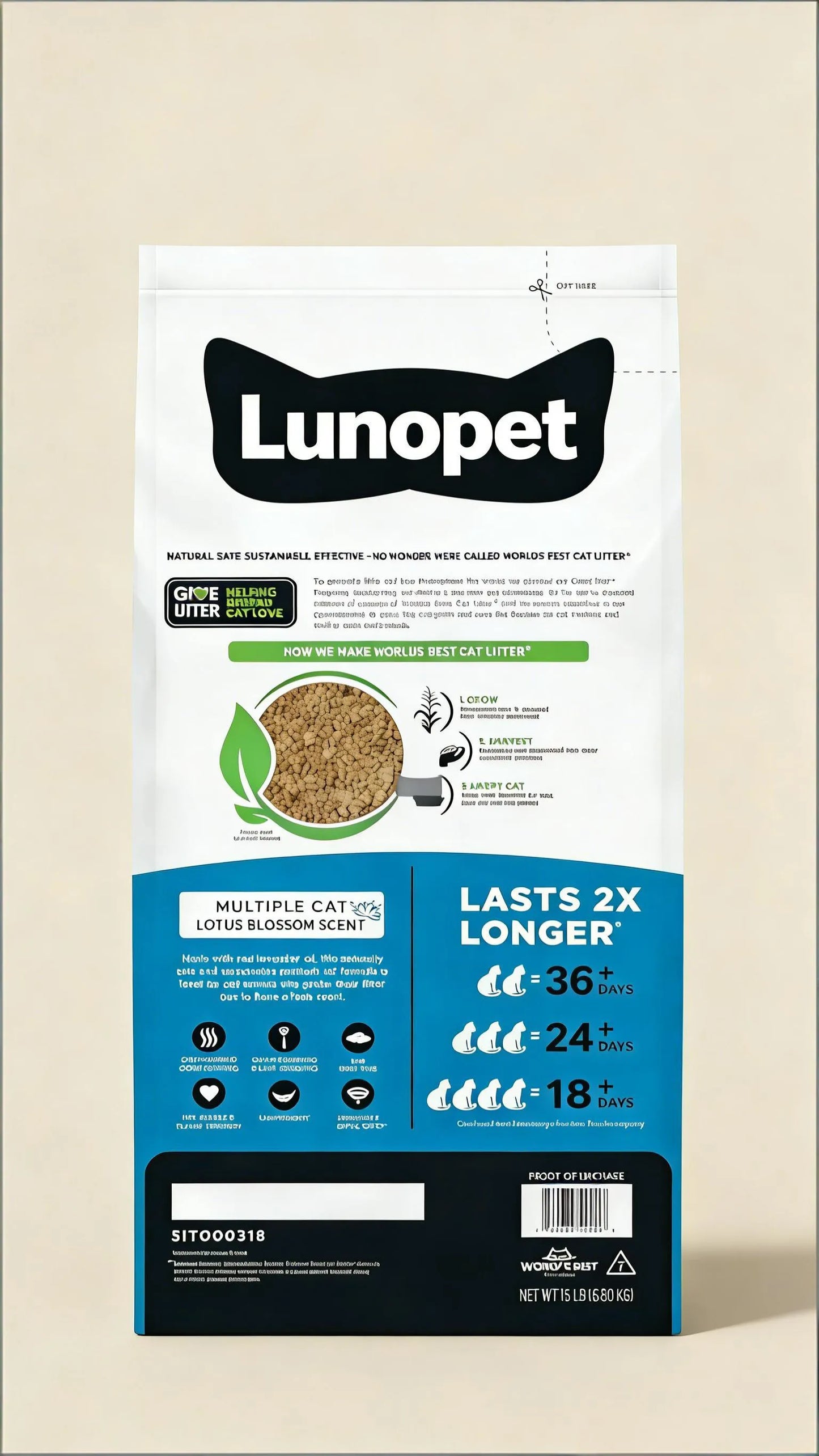 Natural Lotus Scent Cat Litter, Quick-Clumping, Flushable & Long-Lasting Odor Control